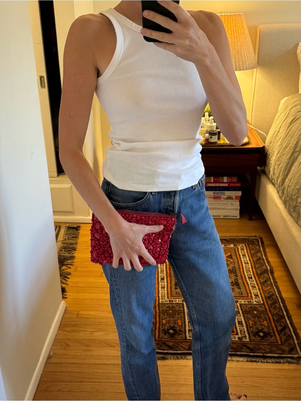 Vintage Red Beaded Clutch Wristlet